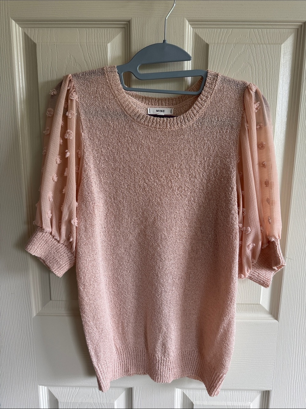 MINE Blush Pink Puff Sleeve Textured Knit Top